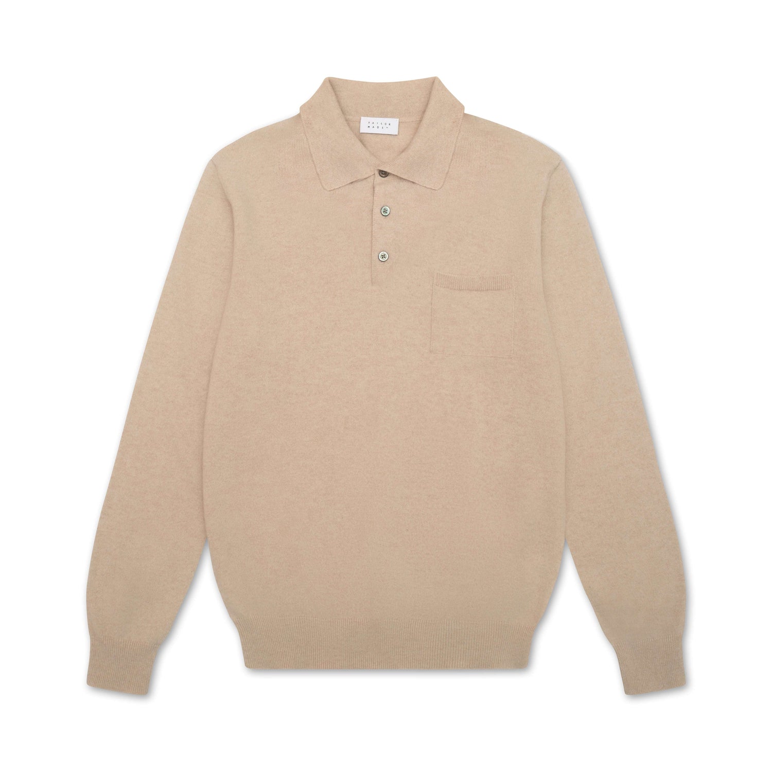 Sand Pure Cashmere Long Sleeve Polo