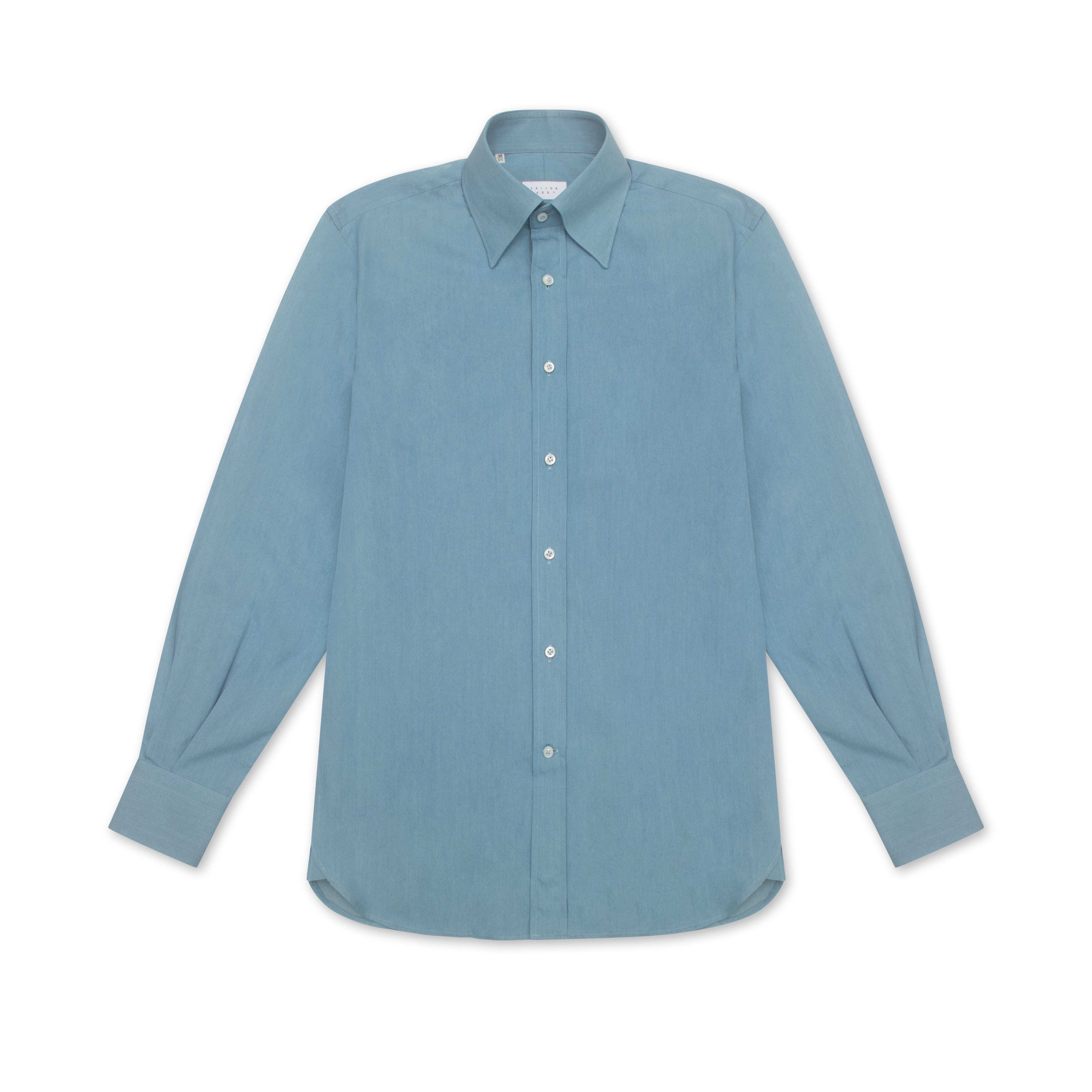 Washed Denim Hidden Button Down Shirt