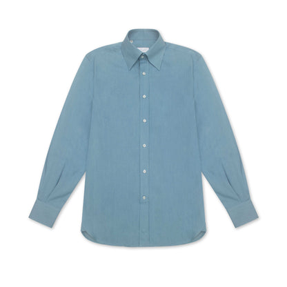 Washed Denim Hidden Button Down Shirt