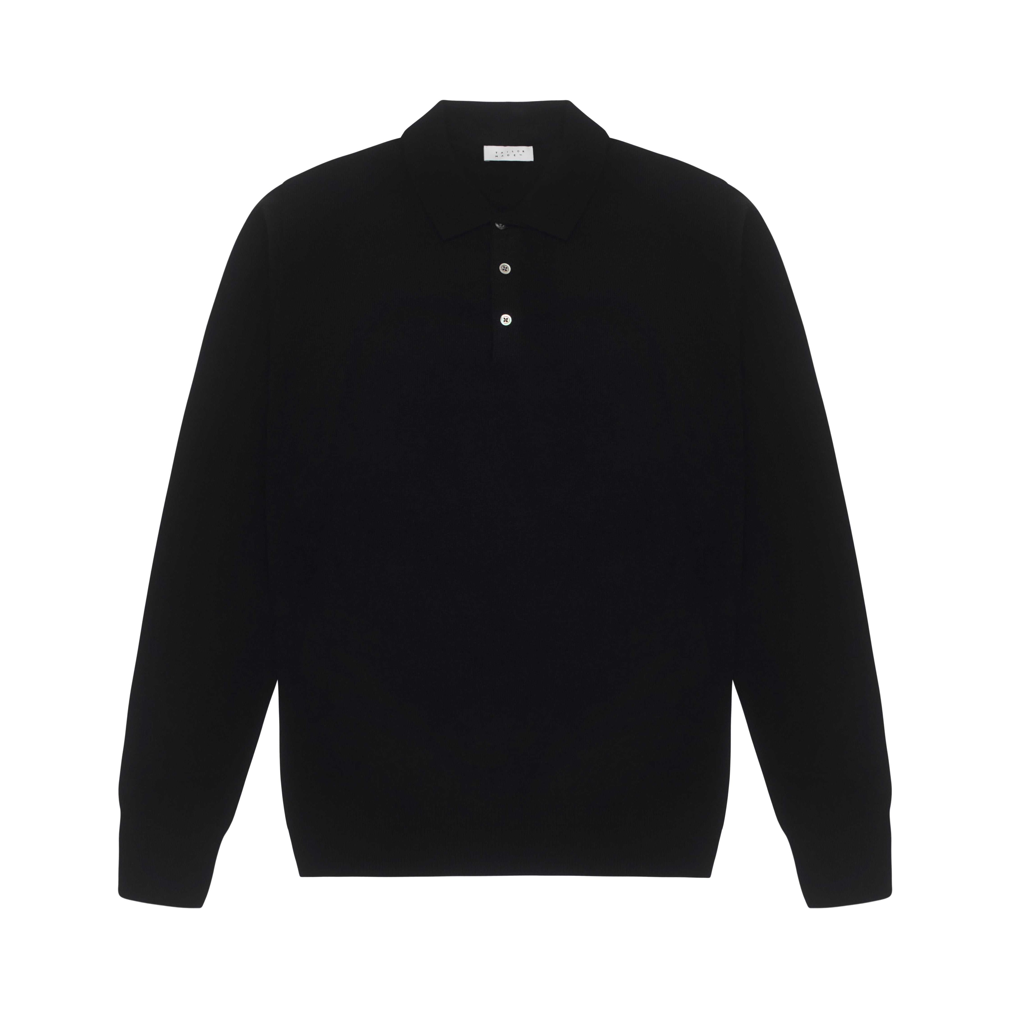 Midnight Blue Pure Cashmere Long Sleeve Polo