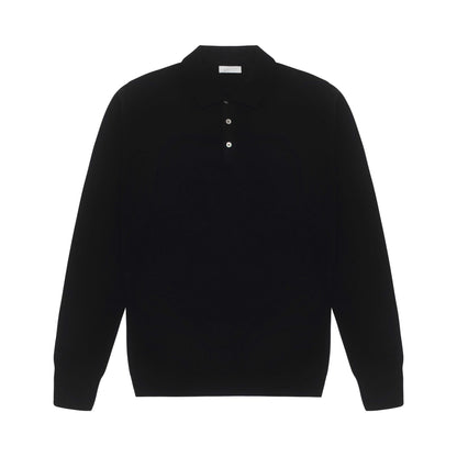 Midnight Blue Pure Cashmere Long Sleeve Polo