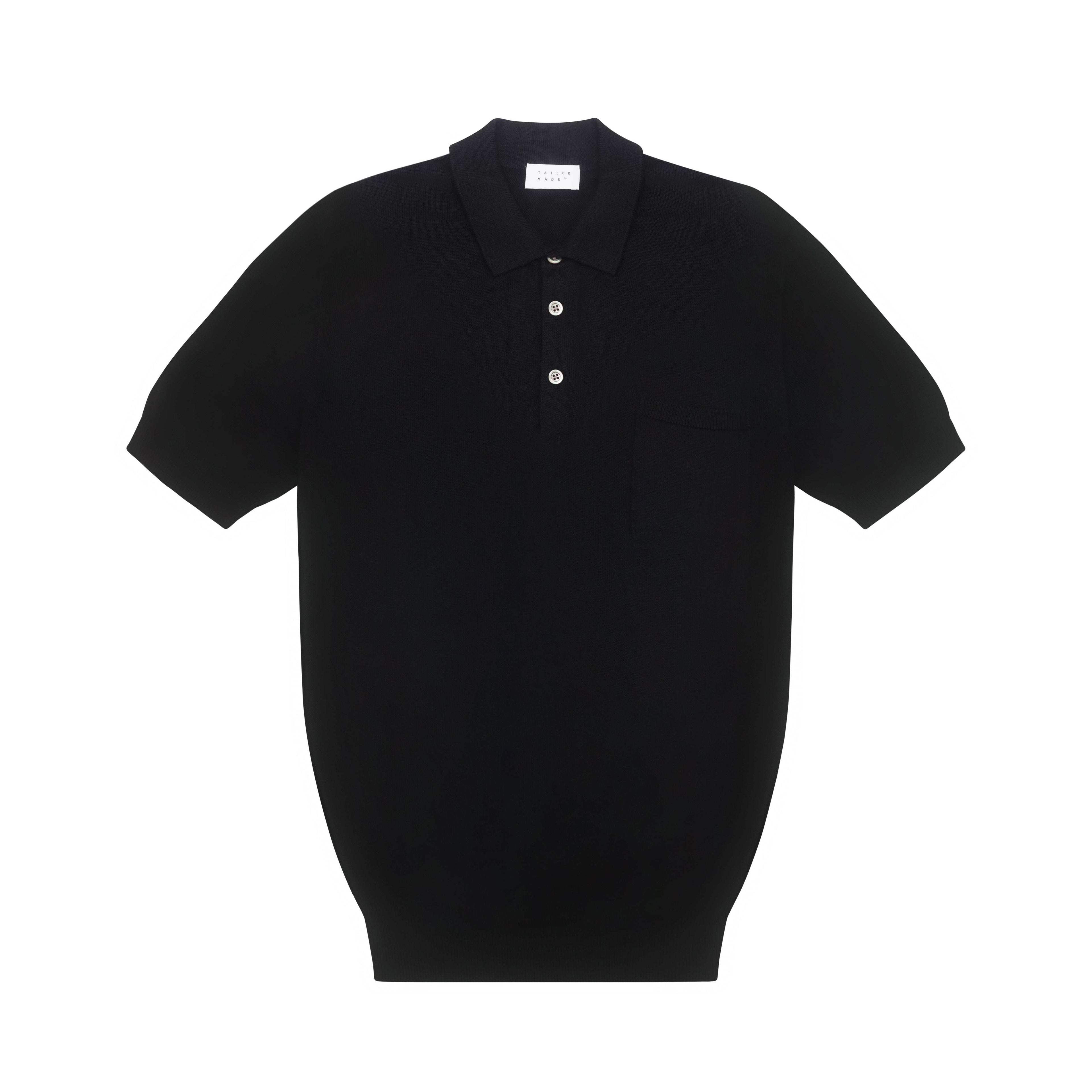 Midnight Blue Cotton &amp; Cashmere Short Sleeve Polo