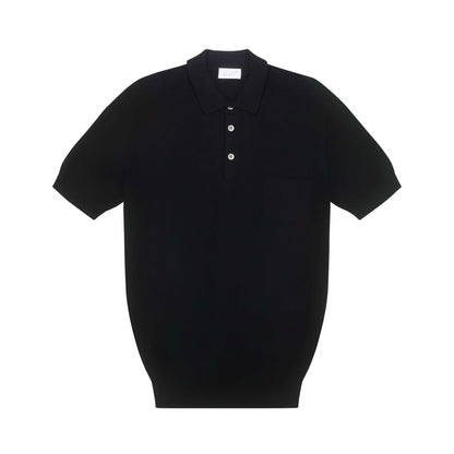 Midnight Blue Cotton &amp; Cashmere Short Sleeve Polo